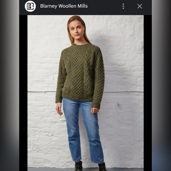 Blarney Traditional Hand-Knit Aran fisherman cable knit Sweater Green $189 L - Picture 1 of 6